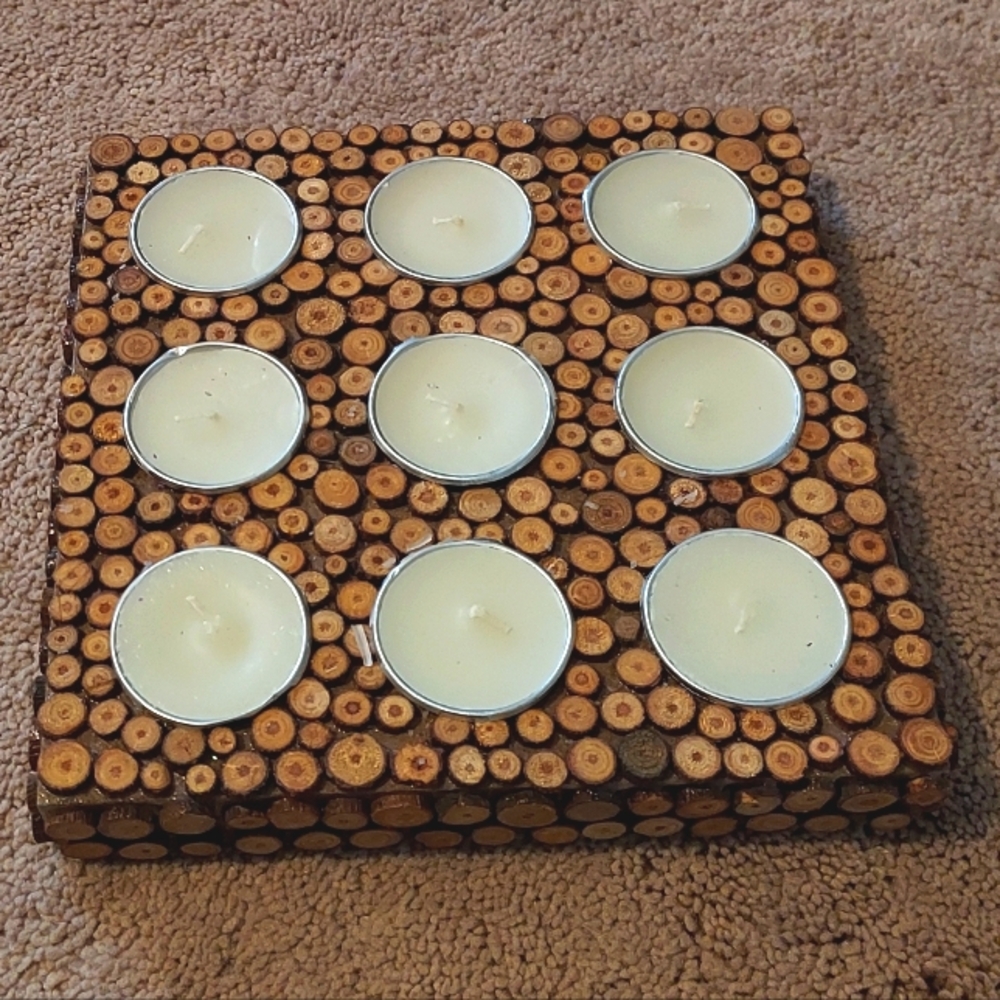 Wood block candle holder